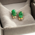 Handmade 14k Gold Elegant Emerald Stud Earrings