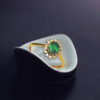 Handmade 14K Gold Emerald Halo Ring with Diamond Accents