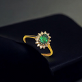 Handmade 14K Gold Emerald Halo Ring with Diamond Accents