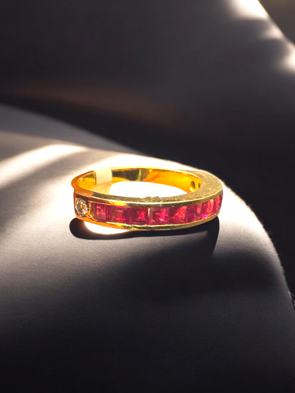 Handmade 14K Gold Ruby Eternity Band with Diamond Accents
